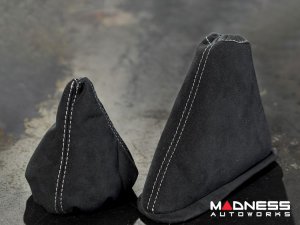 FIAT 500 Gear Shift Boot + eBrake Boot Set - Black Italy - Alcantara - Black w/ White Stitching